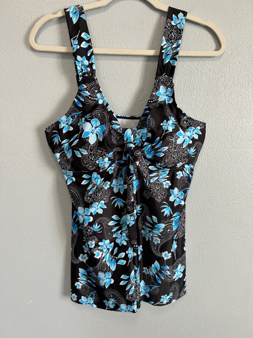 Black Floral Swim Tank Top with Blue Flowers and black boy shorts XL